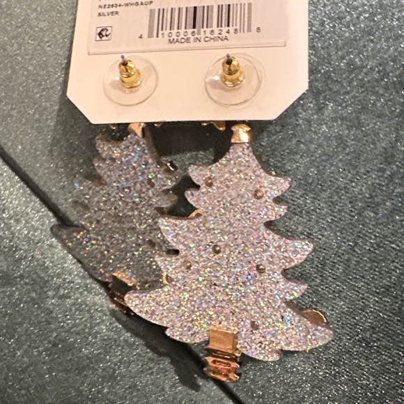 Altar'd State Glitter Christmas Tree Earrings Silver Holiday Party Statement - Picture 8 of 10